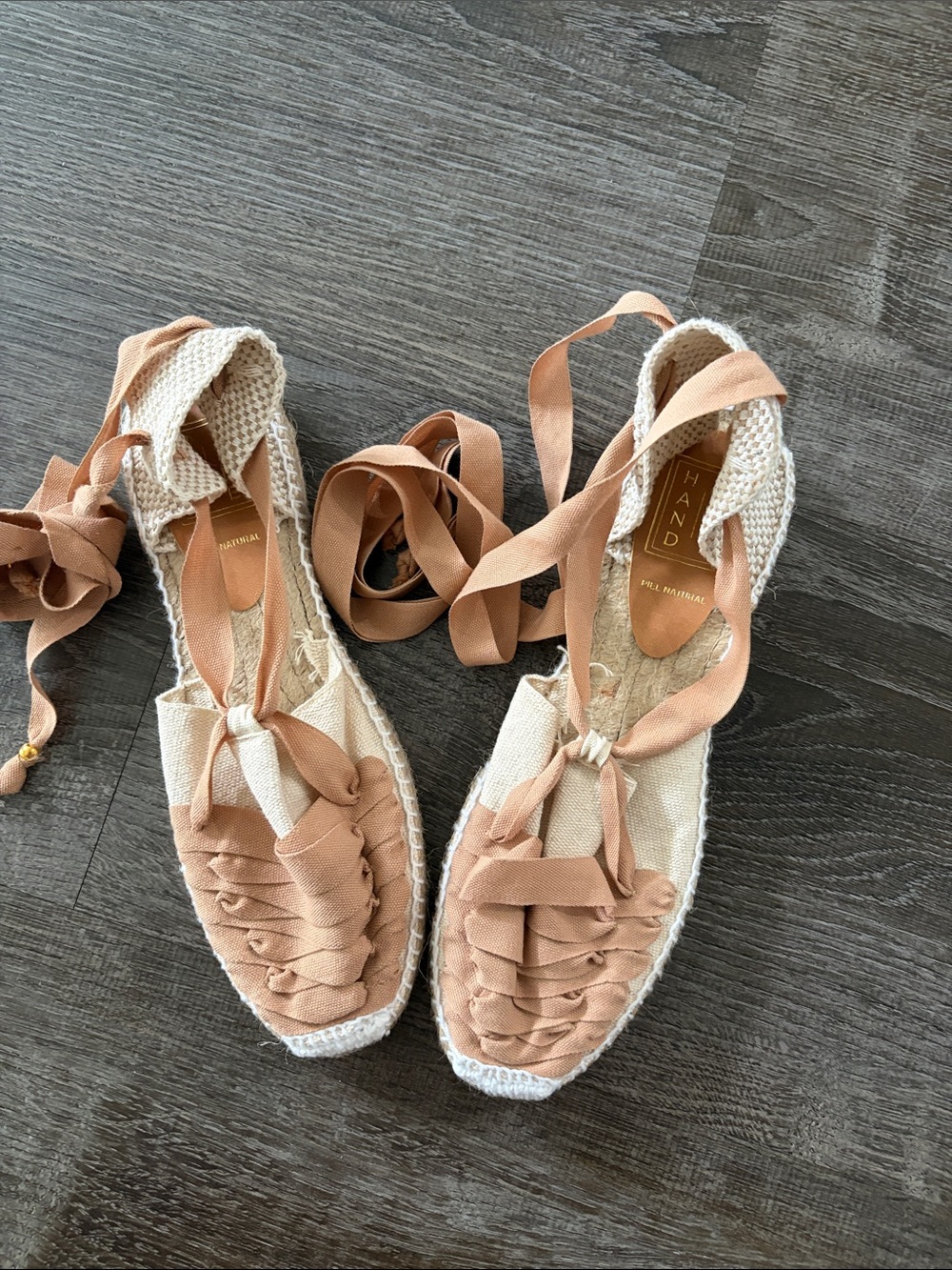Handmade Beige Lace-Up Espadrille Flats arte sania